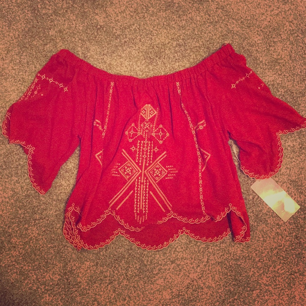 off shoulder red blouse